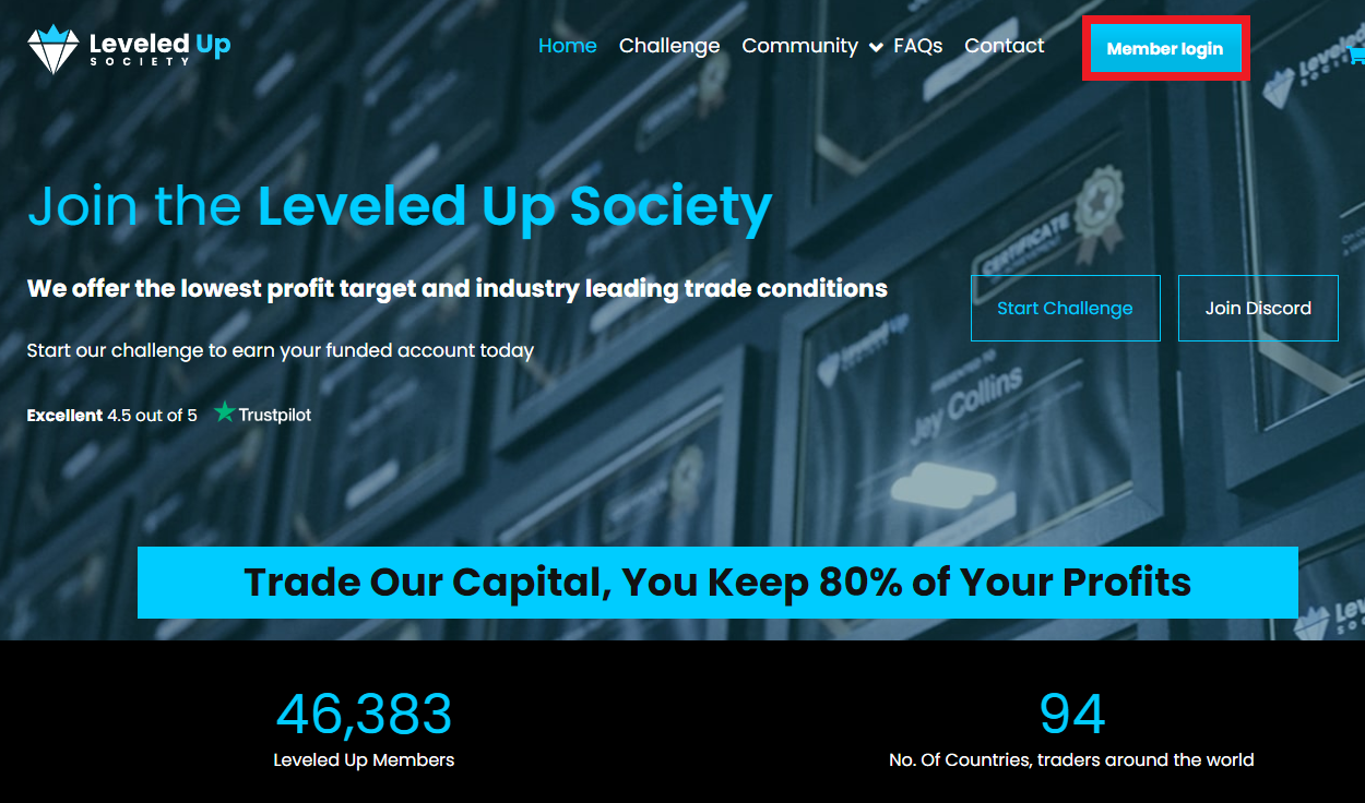 Обзор Leveled Up Traders - Авторизация