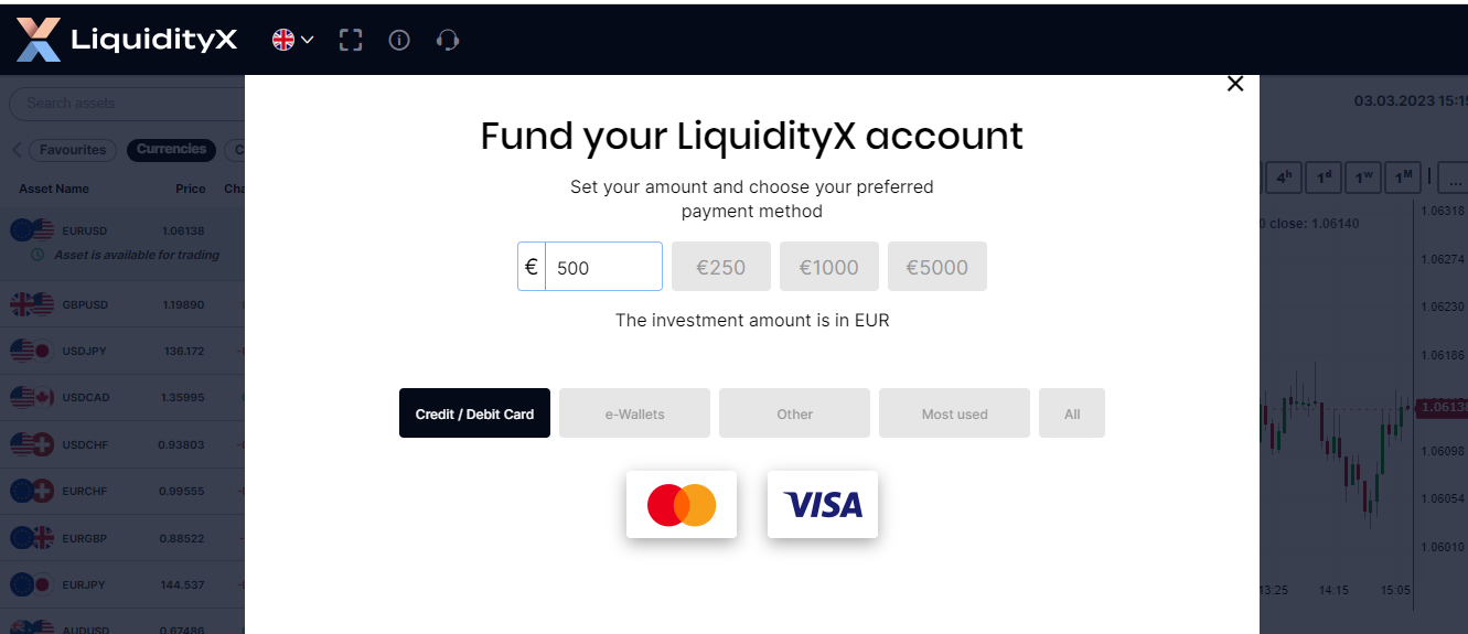 Обзор LiquidityX — Пополнение счета