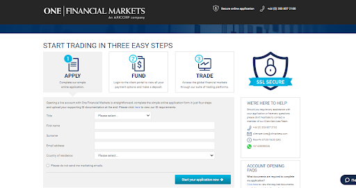 Обзор One Financial Markets — Заполнение регистрационной формы
