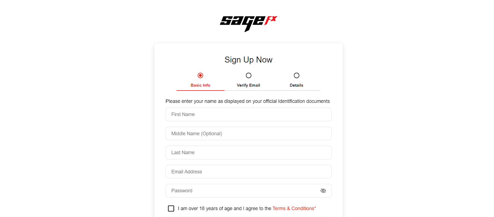 Обзор Sage FX — Регистрационная форма