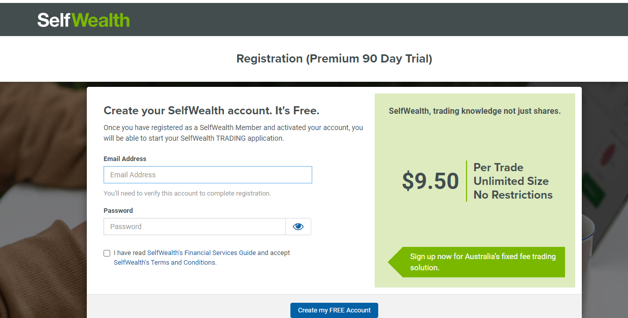 Обзор SelfWealth - Внесение регистрационных данных