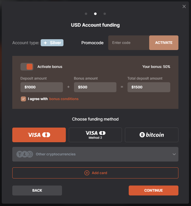 Обзор Tradonex - Способы внесения депозита