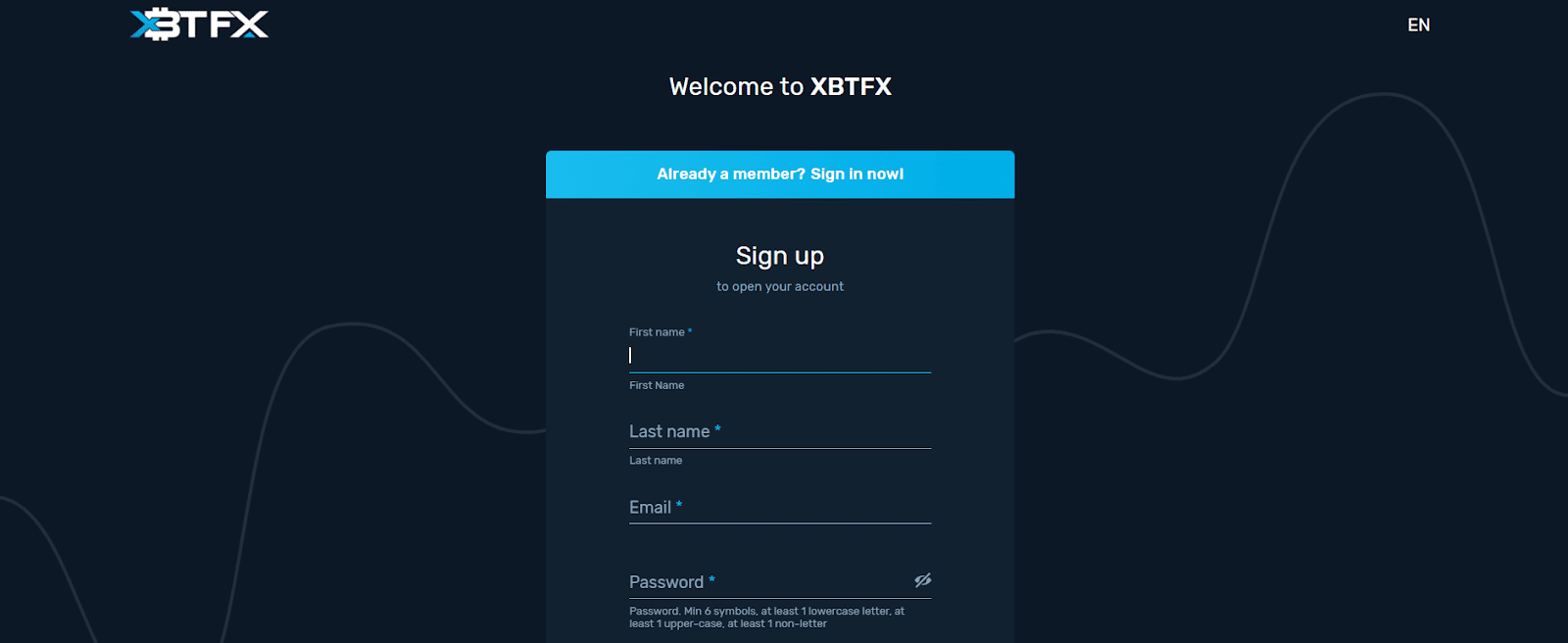 Введите свои контактные данные при регистрации Личного кабинета XBTFX