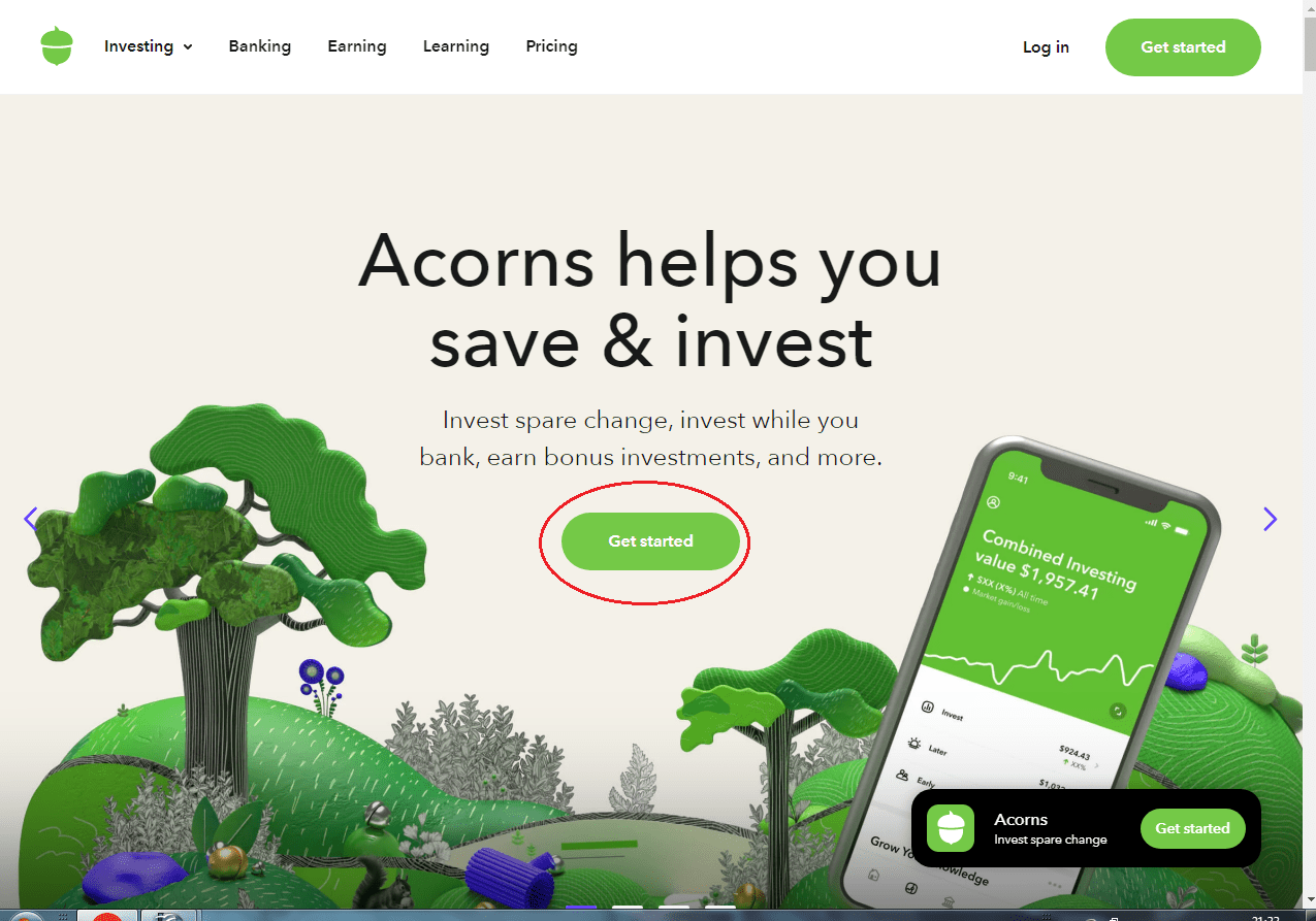 Обзор Acorns - Регистрация