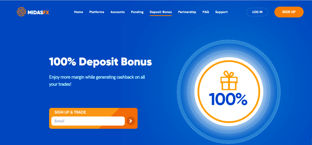 Deposit Bonus - бонус для новых клиентов MidasFX