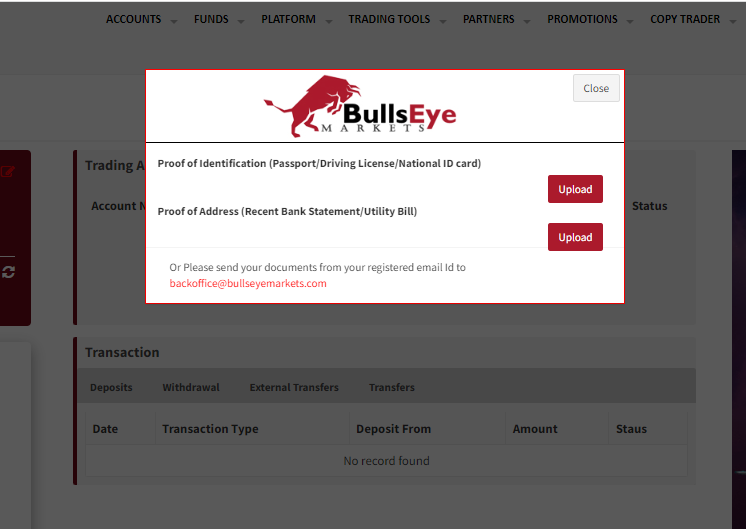 Обзор BullsEye Markets — Верификация учетной записи