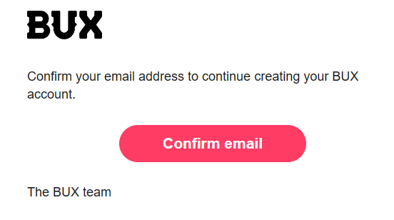 Обзор BUX - Подтверждение e-mail.
