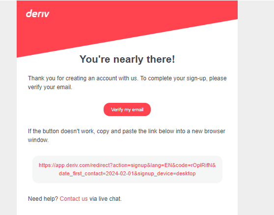 Обзор Deriv — Подтверждение email