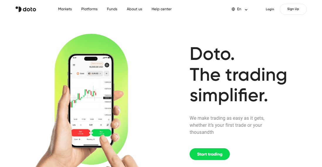 Обзор DOTO — Запуск открытия счета