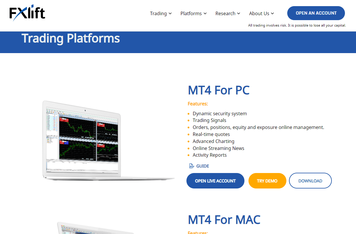 Обзор FXlift - скачивание и установка торгового терминала MetaTrader 4