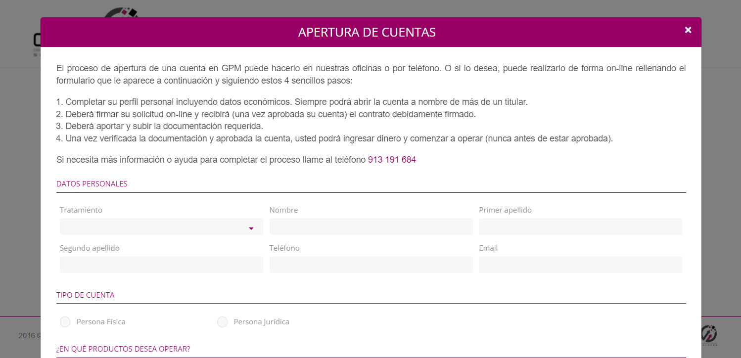 Обзор GPM Broker — Форма открытия счета