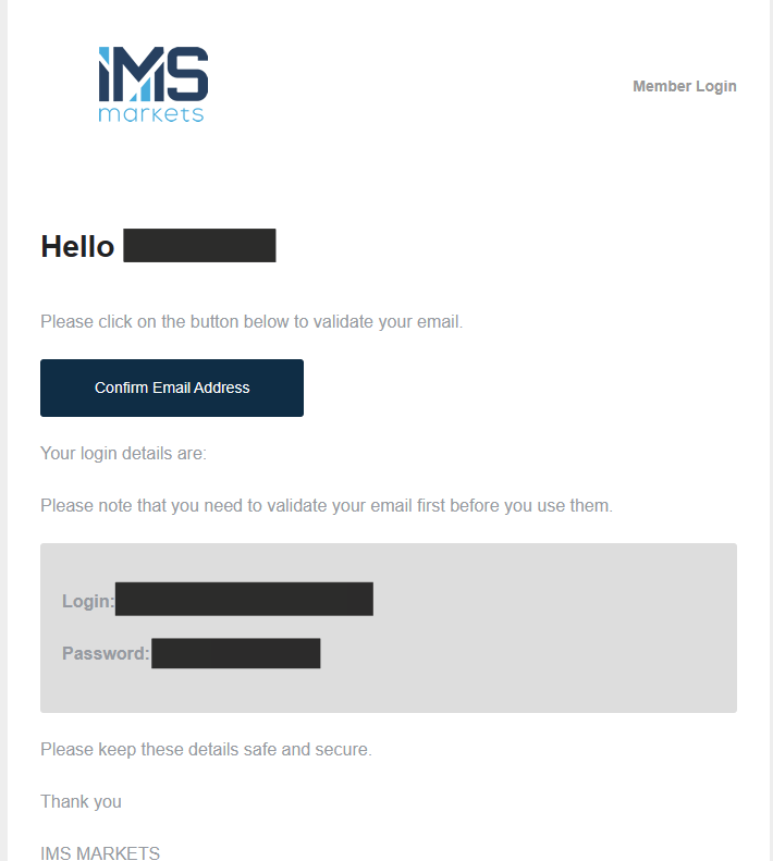 Обзор IMS Markets - Привязка электронной почты