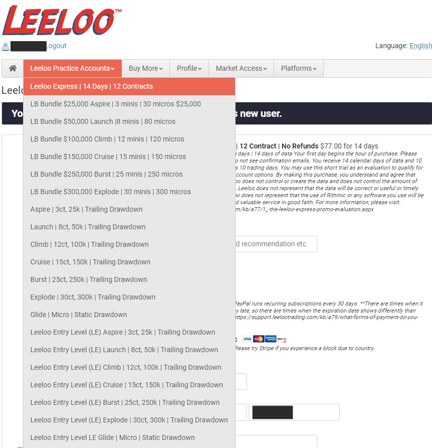 Обзор Leeloo Trading - выбор счета