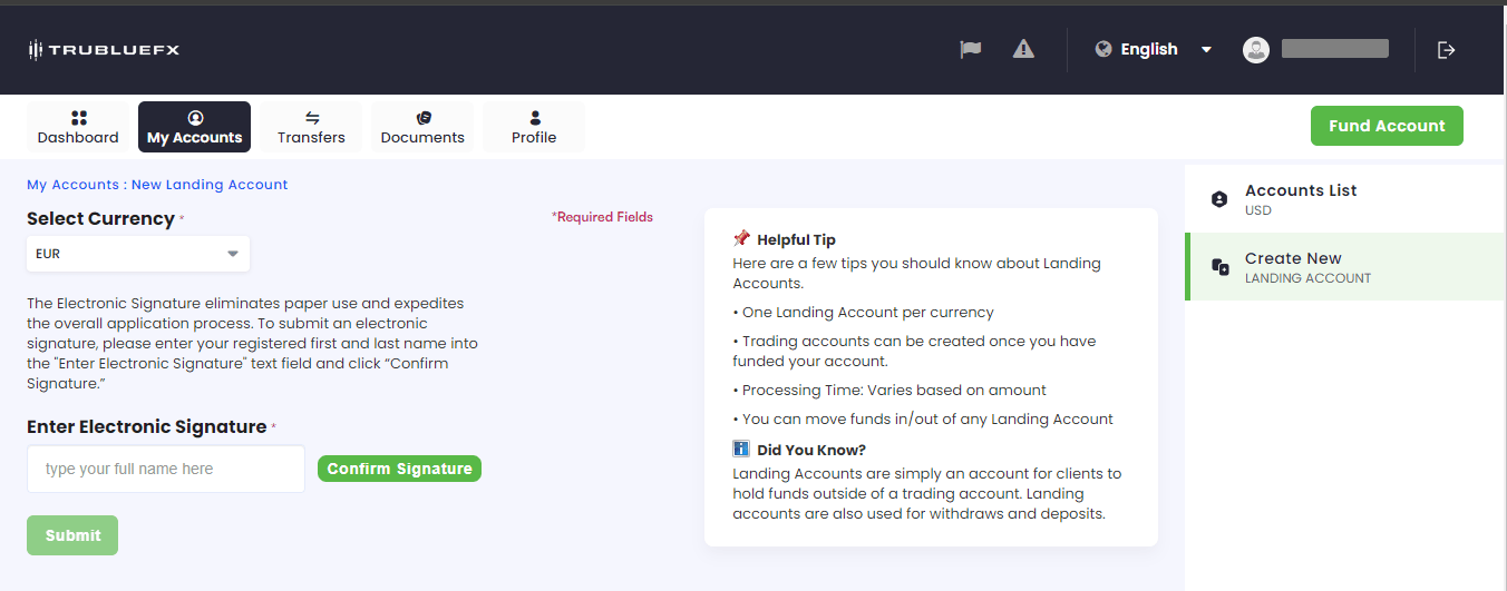 Обзор Trubluefx — Открытие счета