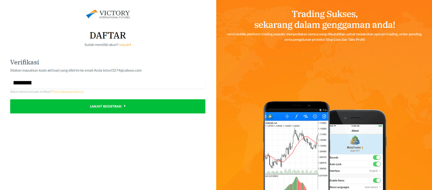 Обзор Victory International Futures — Подтверждение электронной почты