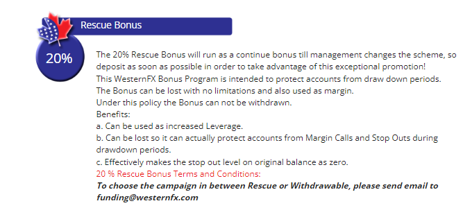 Обзор WesternFX - 20% Rescue Bonus