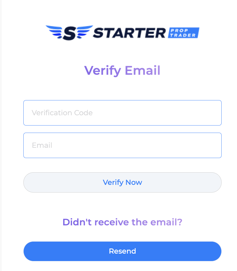 Обзор Starter Prop Trader — Подтверждение email
