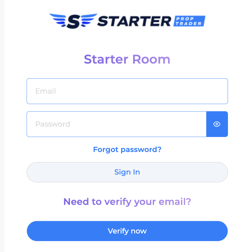 Обзор Starter Prop Trader — Форма регистрации