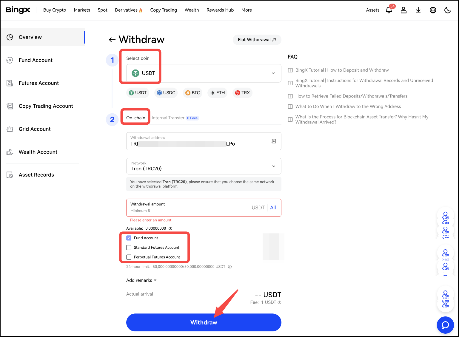 Как вывести токен X Empire со счета BingX