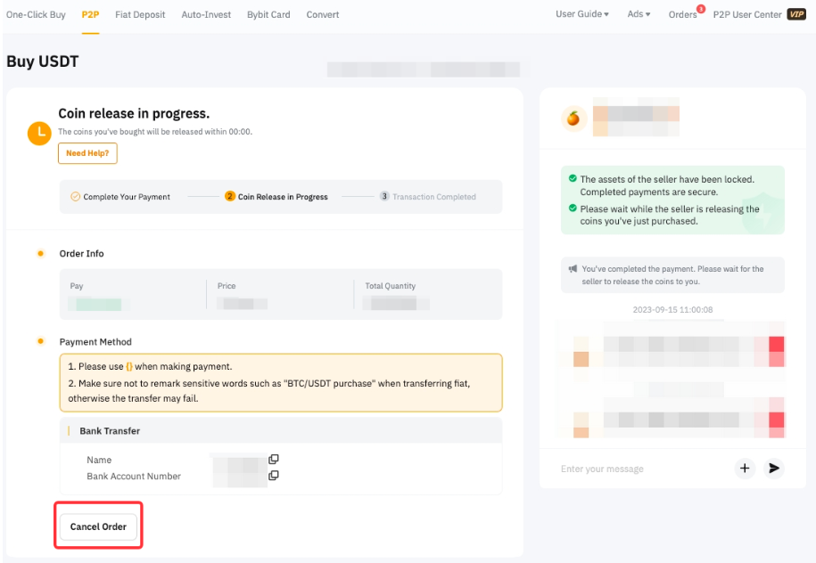 Как отменить ордер на Bybit P2P 