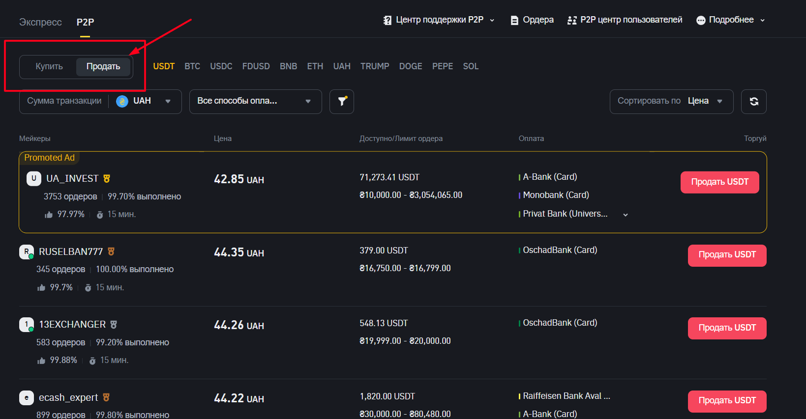 P2P-платформа Binance