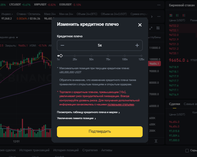 Выбор кредитного плеча на Binance