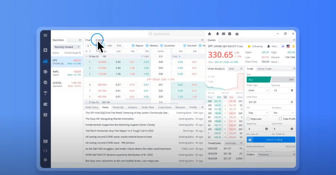 Options on Webull Browser Version