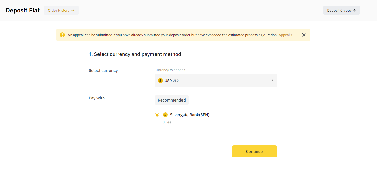 Fiat Currency Selection on Binance