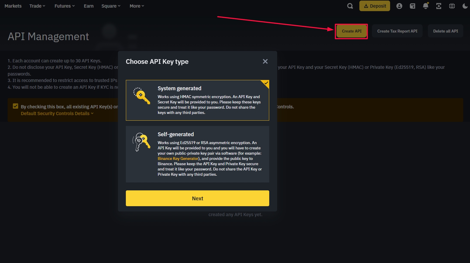 Photo: Створення API ключа на Binance
