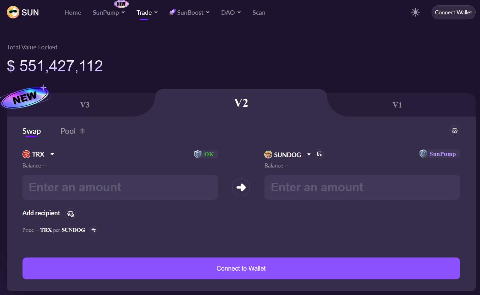 SunSwap exchange
