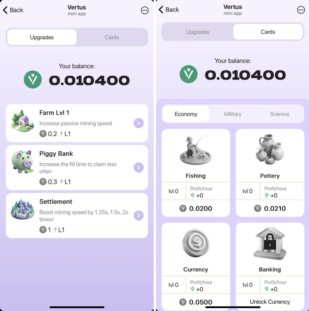 Upgrading mining rate in Vertus