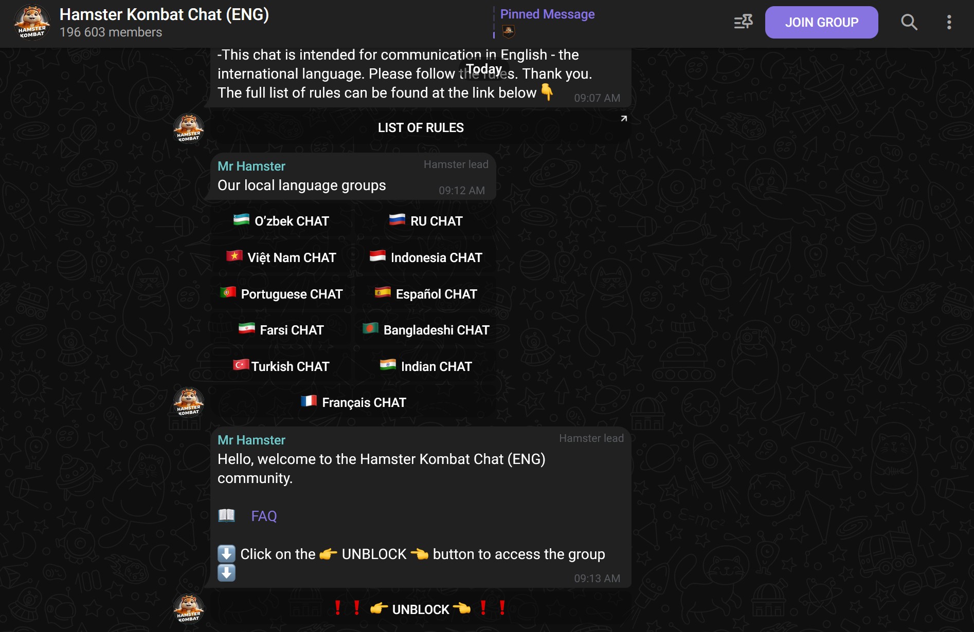 Grupo principal do Chat do Hamster Kombat