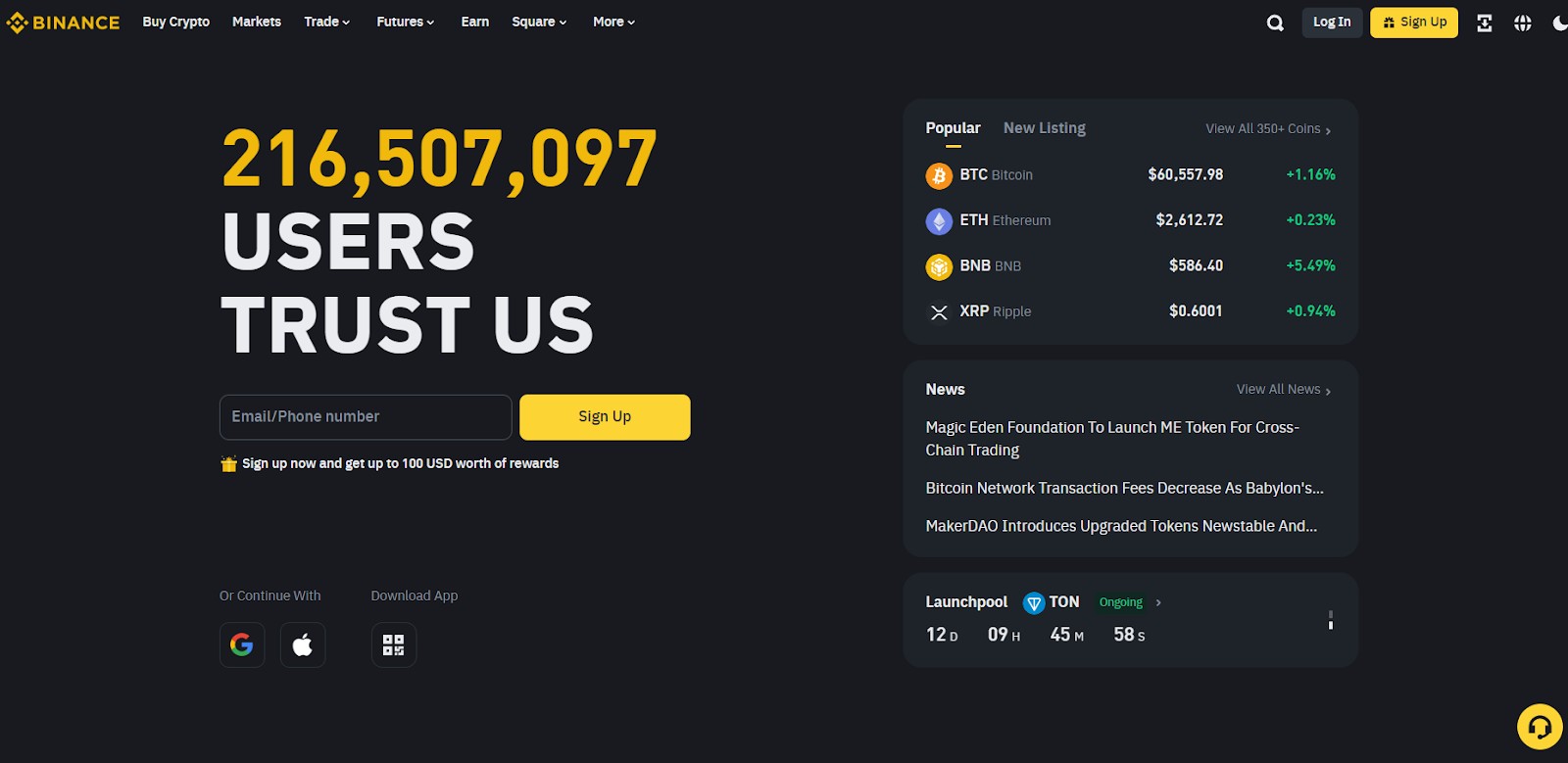 Реєстрація на біржі Binance