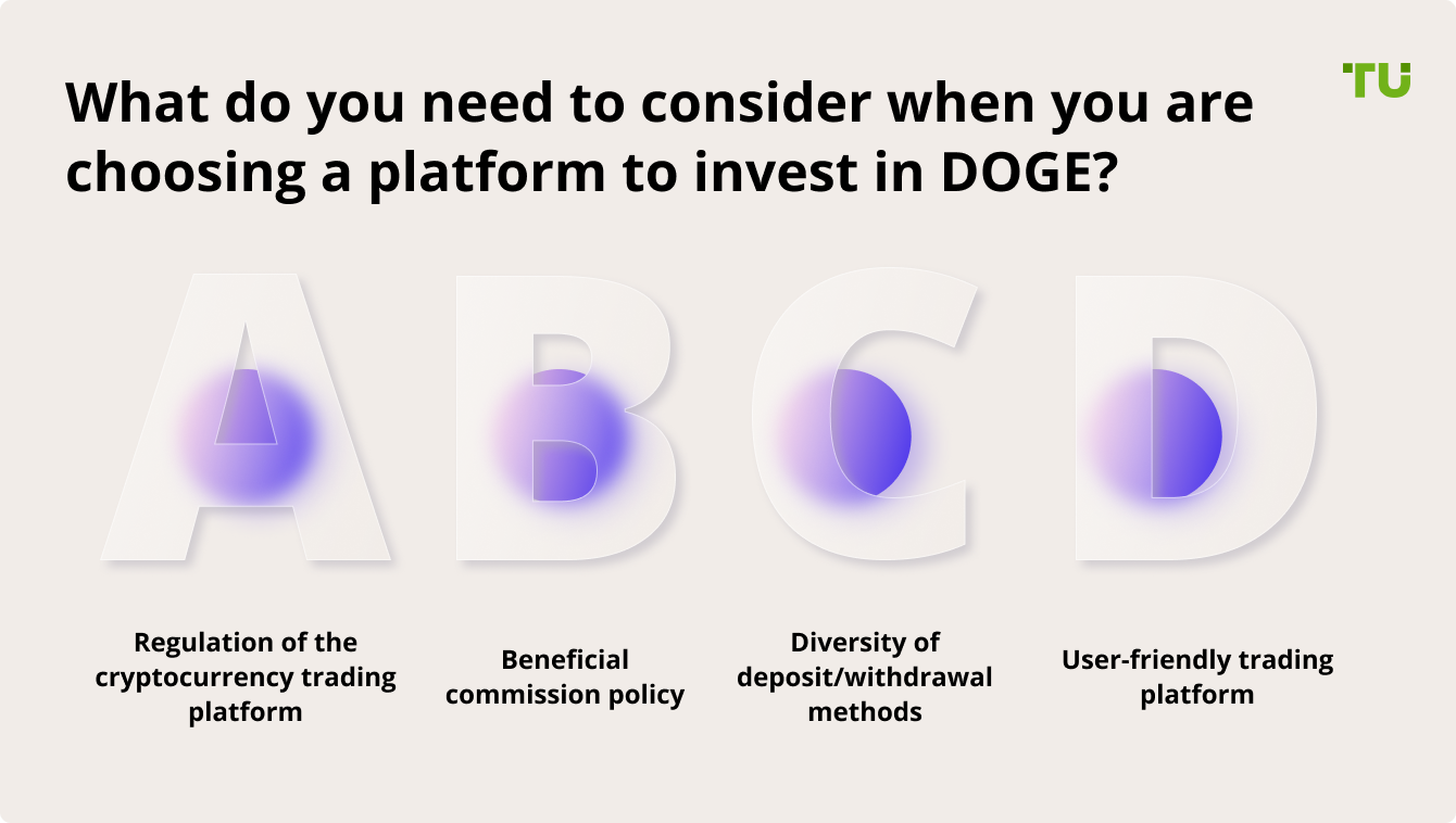What do you need to consider when you are choosing a platform to invest in DOGE?