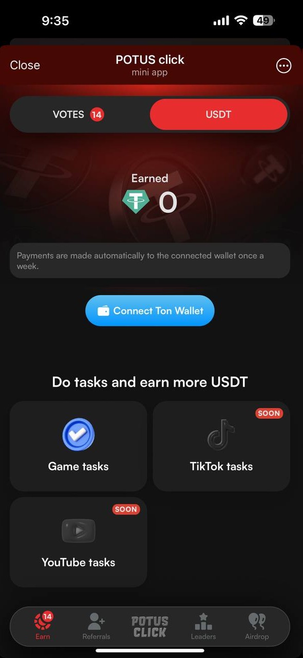 Earn USDT in POTUS
