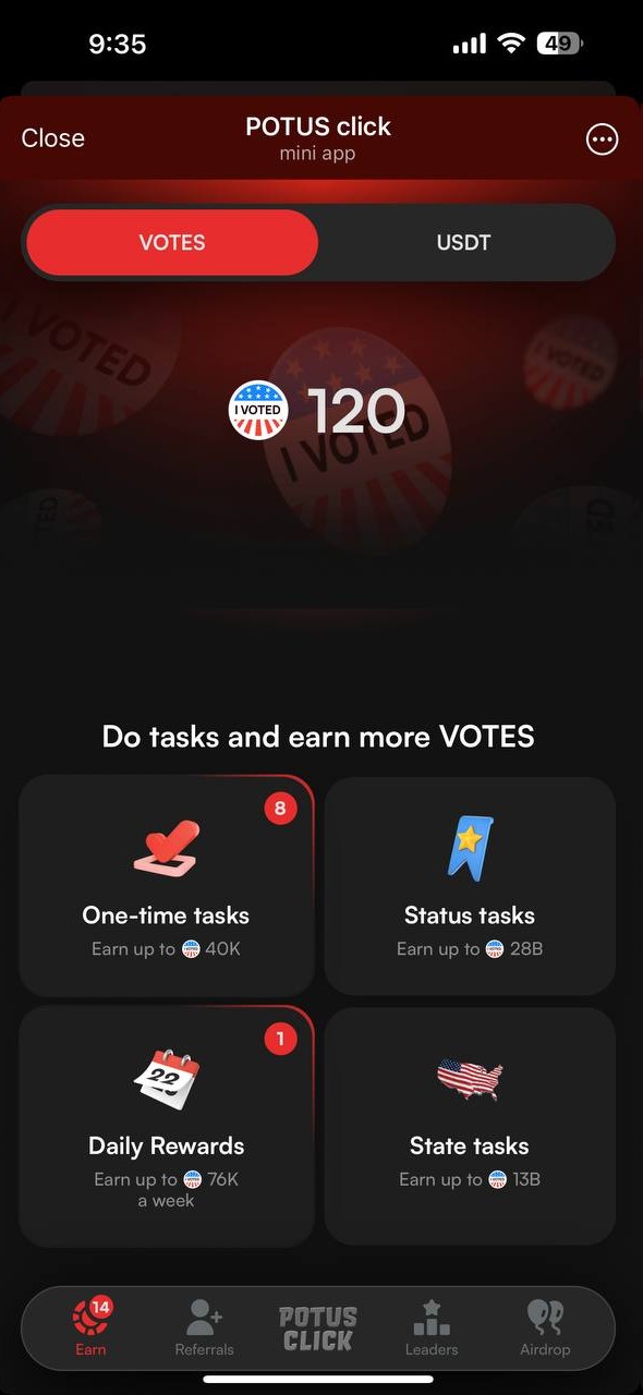 Earn votes in POTUS
