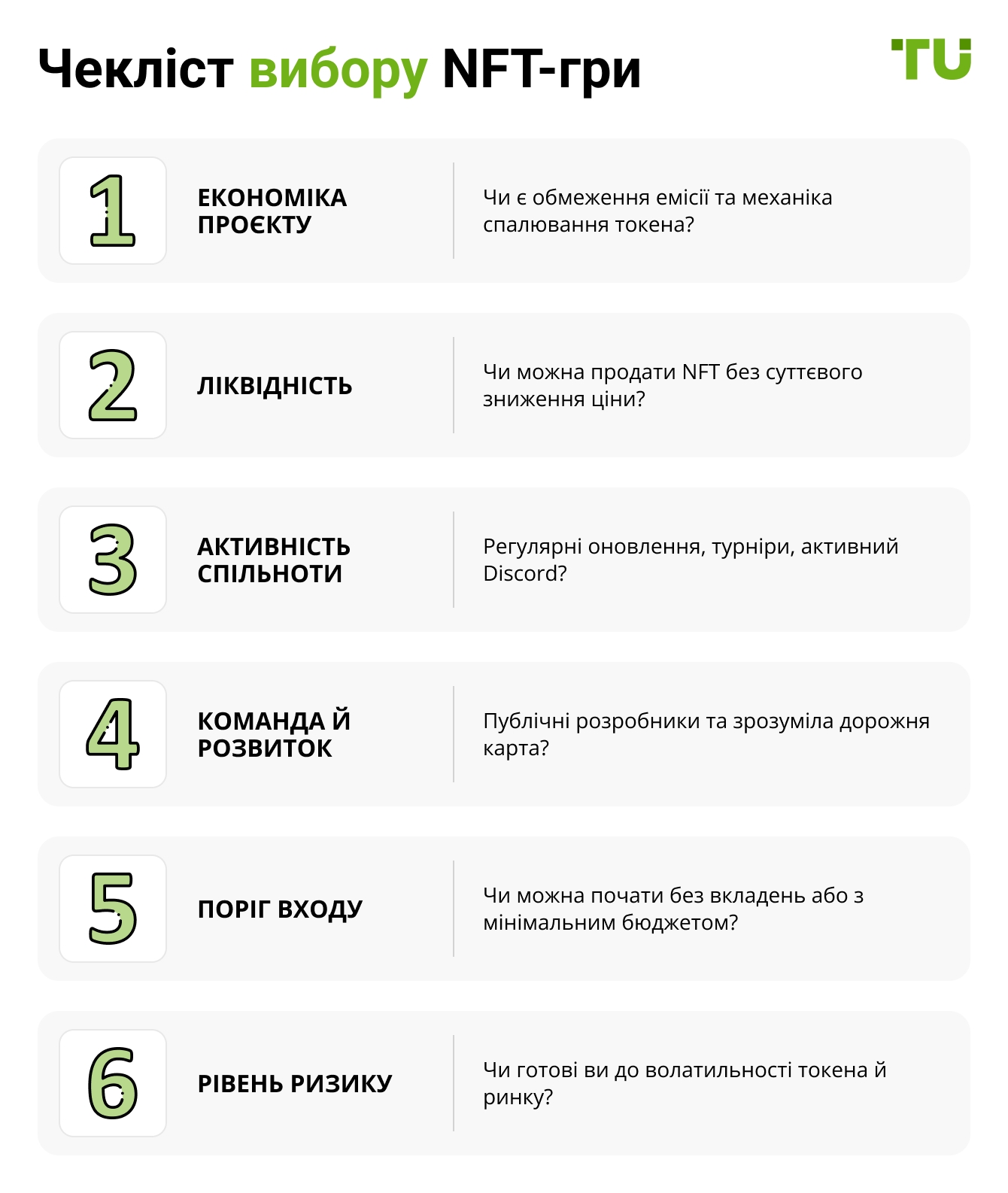 Чекліст вибору NFT-гри