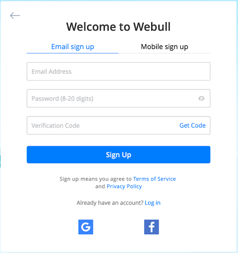 Sign Up on Webull