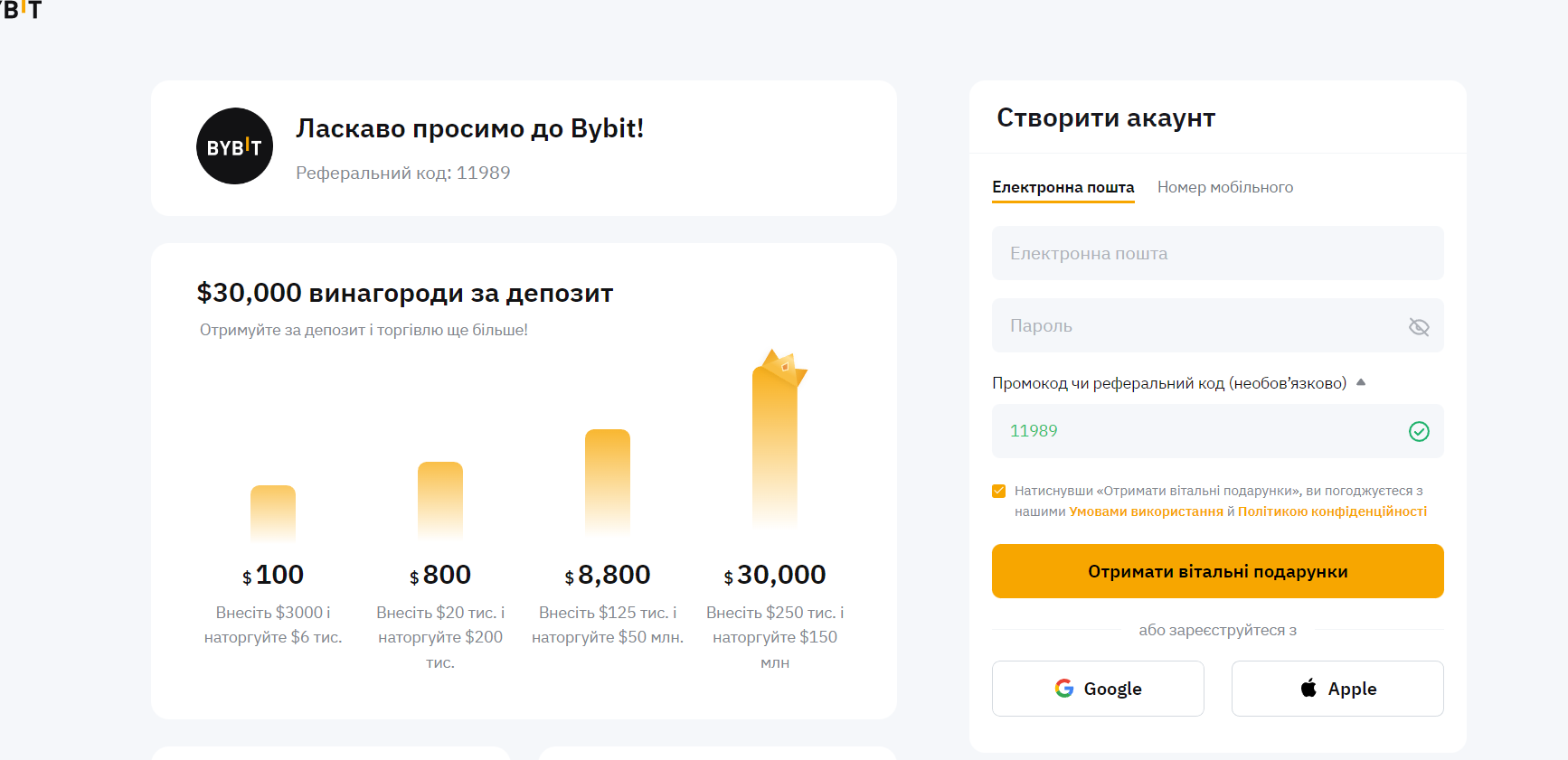 Реєстрація на біржі ByBit