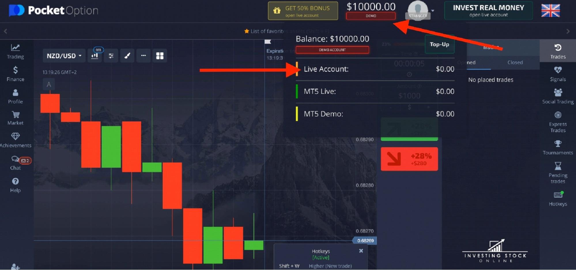 Pocket Option demo hesabı