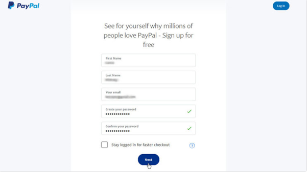 Création d'un compte PayPal avec la nouvelle adresse e-mail