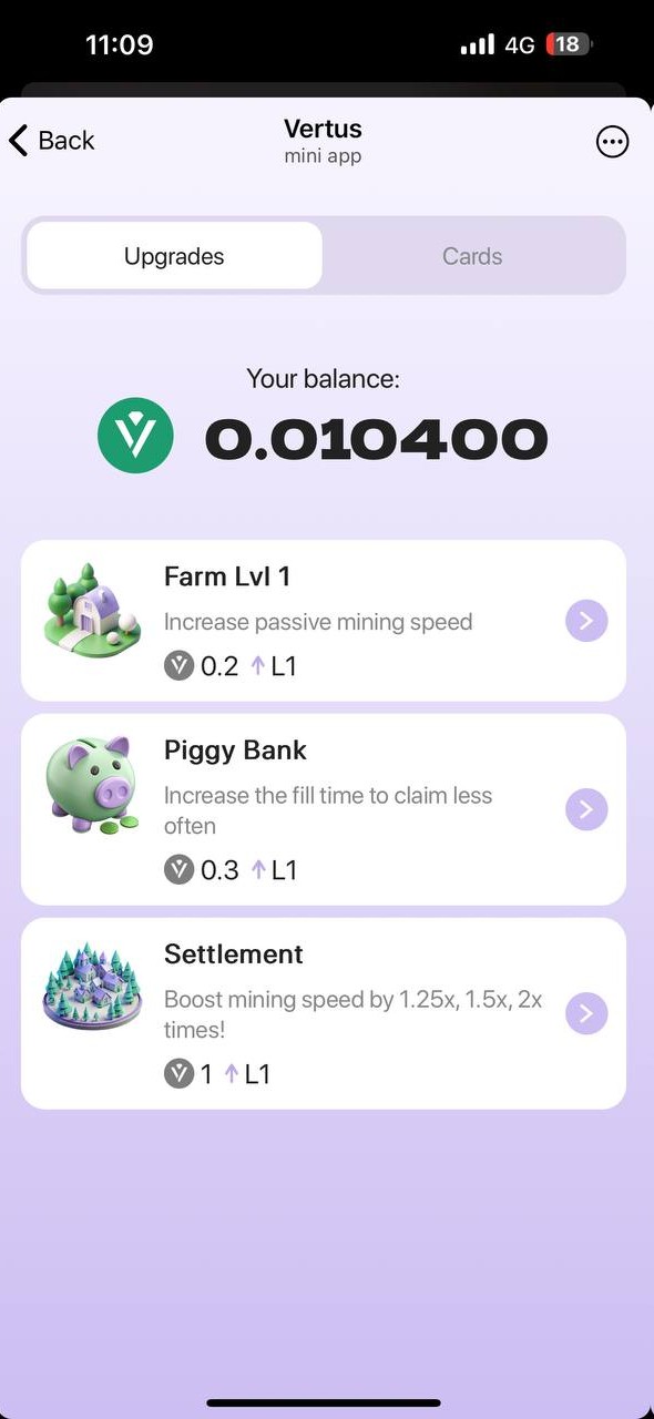 Vertus upgrades