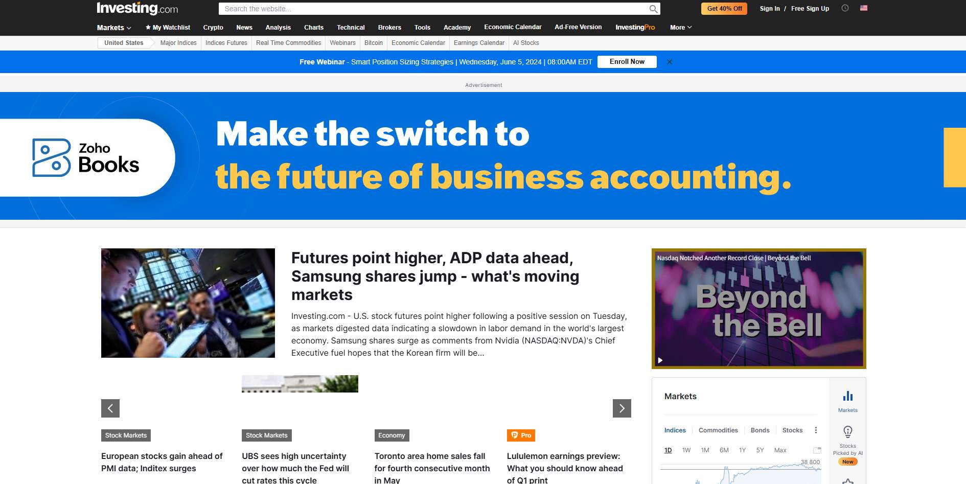 Investing.com dashboard