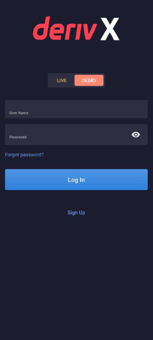 Fazendo login pelo aplicativo da Deriv
