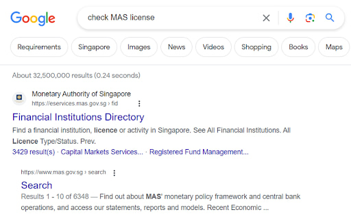 Confirmation of an MAS License — Via Google search