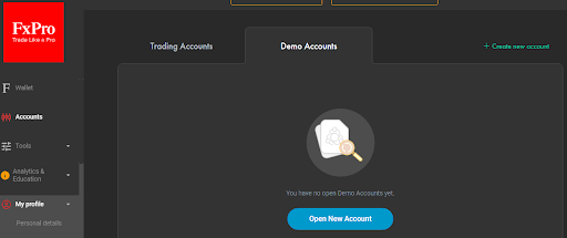 Demo Account Opening on FxPro