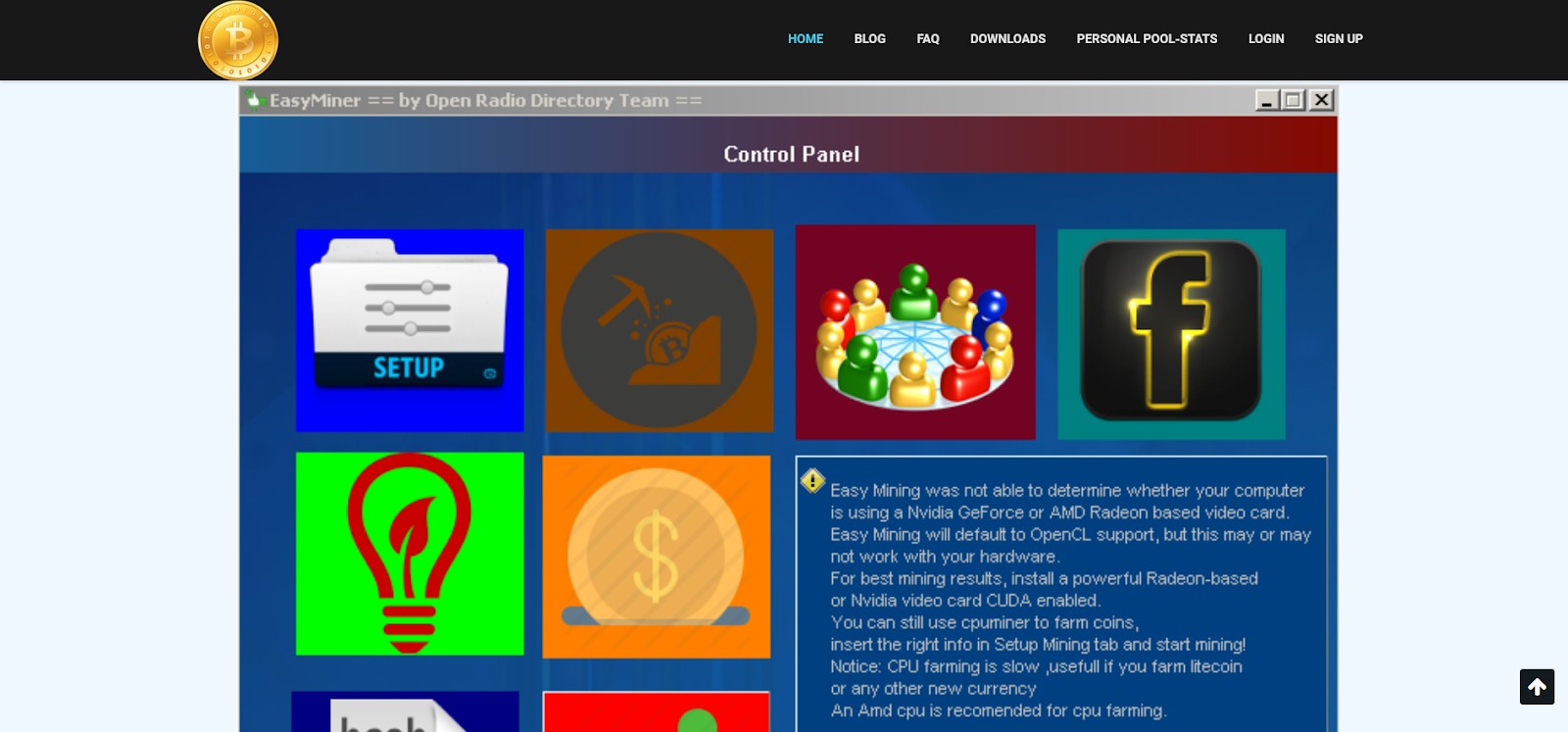 EasyMiner หน้าแรก