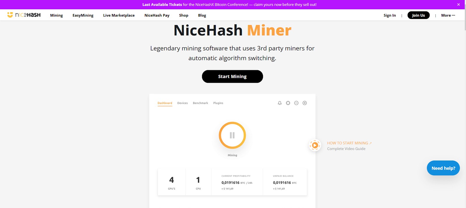 หน้าแรกของ NiceHash