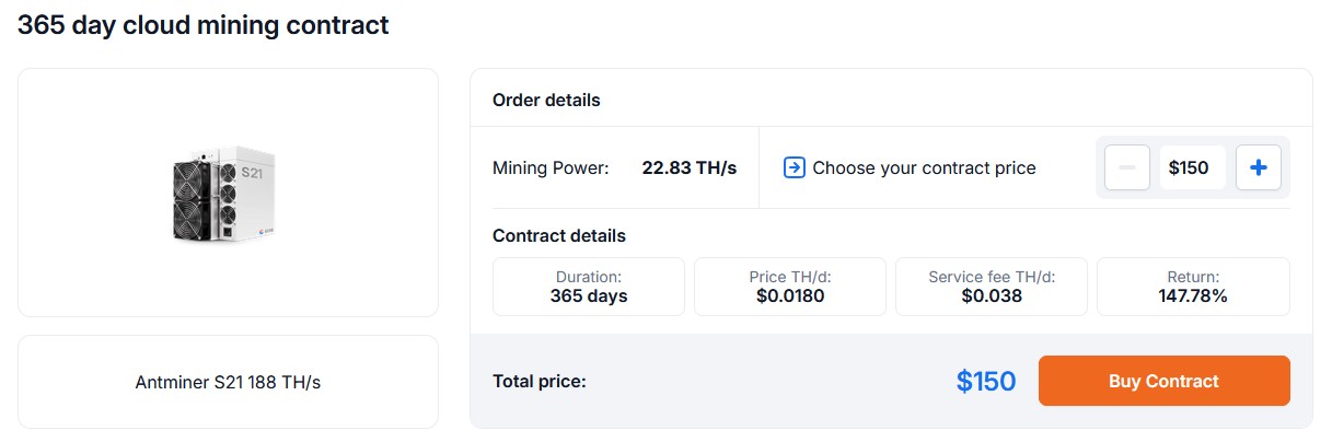 ECOS 365 day cloud <span translate="no">mining</span> contract