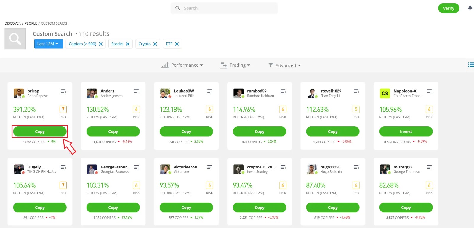 eToro पर किसी व्यापारी की नकल करें